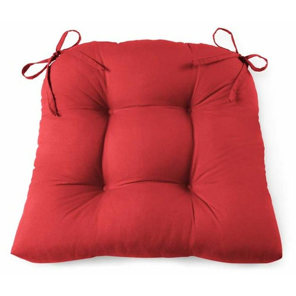 Set of 2 Thick Reversible Cushion Chair Pads w/ties(15x15")RED/BURGUNDY COLOR,MS